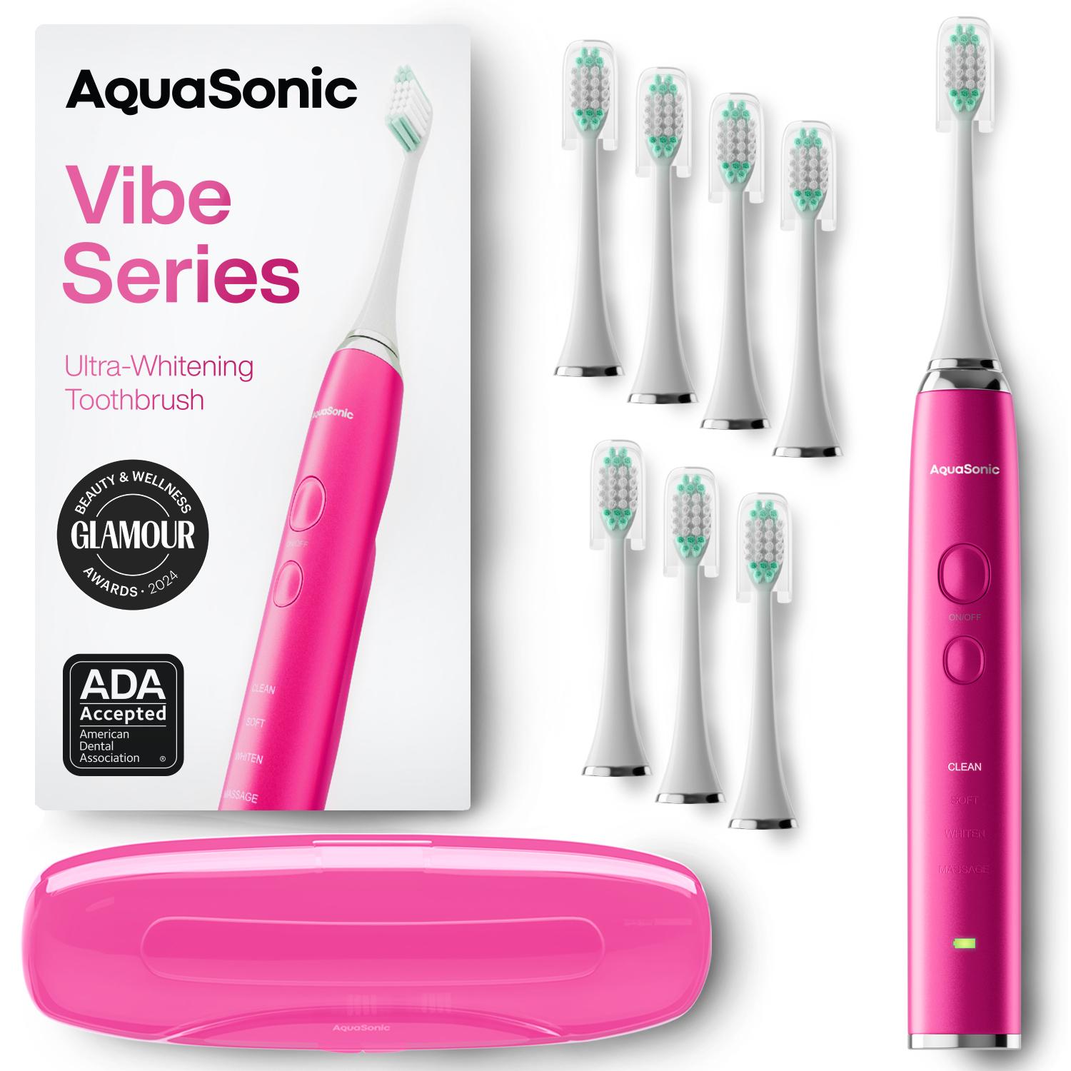 Vibe Series Sonic Whitening Toothbrush 40,000 VPM, 8 Brush Heads, Wireless Charging, Lightweight, Waterproof, Rechargeable Electric | AquaSonic