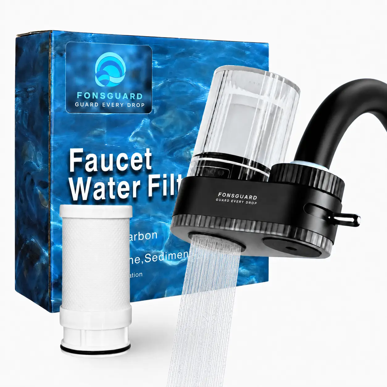 FonsGuard Water Faucet Filter, for Kitchen Sink and Bathroom Sink, for Tap Water, NSF Certified, High Efficiency Removes 99% Chlorine & Odor, Easy Installation (1 Filter System with 1 Filter)