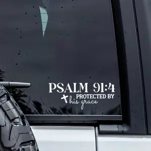 1pc Christian Faith Psalm 91:4 Bible Cross Design Car Sticker, Versatile Decal for Cars, Laptops & Windows, Durable Vinyl Material