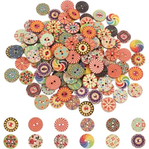 200 count Mixed  Wooden Buttons, Sewing Buttons 15mm Assorted Flower Button with 2 Holes, Craft Button Small Round Decorative for DIY Sewing Craft Decorative  Projects