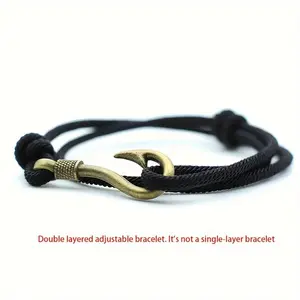 Double Layer Adjustable Rope Fish Hook Bracelet, Accessories Gifts for Men Women
