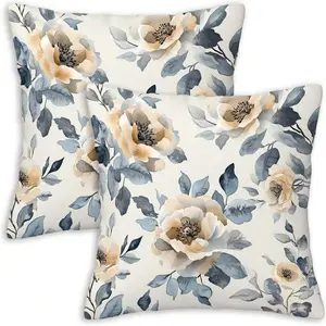 2PCS Blue flower pillowcase, Watercolor flower Spring decoration pillowcase summer abstract blue flower cushion cover Farmhouse decoration outdoor throw pillow sofabed, one side without pillow core