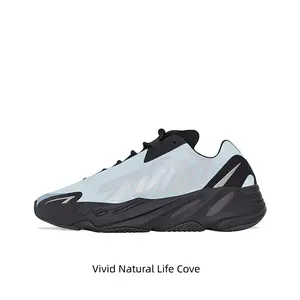 Ice Blue Nylon Low-Top Sneakers with Black Paneling and White 3M Reflective 700 Lettering