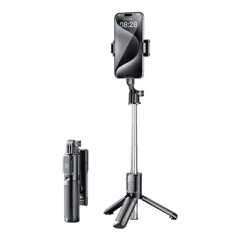 Extendable Portable Selfie Stick-Tripod with Wireless Remote, Compact Adjustable Camera Monopod, Cellphone/Mobile Holder, Cordless Wrist Grip Handheld Vlogging Equipment for iPhone, Android, Travel, Work