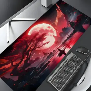 Mystical Red Moon Oriental Large Gaming Mousepad,Aesthetic Design Desktop Decoration Pad,Washable Rubber Pad Non-Slip Lock Edge Multi-Size Mouse Pad Suitable For Home Office,Good Gift for Family and Friends