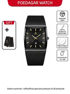 Poedagar Men's Watch Waterproof Wristwatch Night Light Date Rectangular Watch Milan Mesh Stainless Steel Strap Men's Casual Fashion Watch Analog Quartz Watch