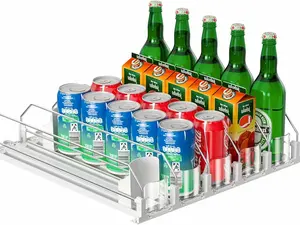 Drink Organizer for Fridge 5 Rows Adjustable Width Soda Can Dispenser Holds up to 25 Cans White Kitchen Utensils Stainless Shelf Steel Bottles Storage Sturdy