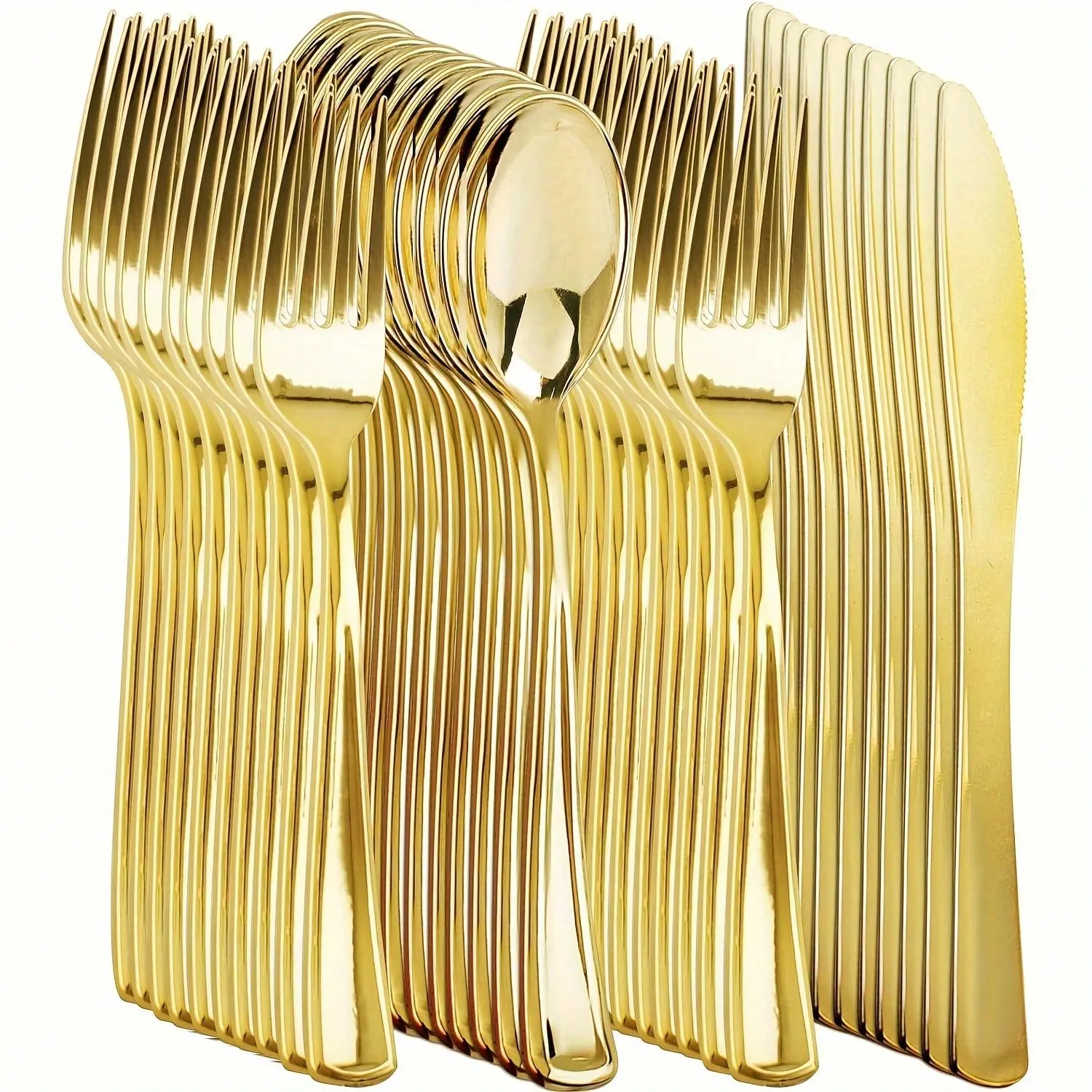 30/10Pcs Golden Disposable Cutlery Set, Heavy Duty Gold Plastic Utensils, Elegant Disposable Tableware for Weddings, Birthdays, Parties, Catering, Outdoor Events, No Cleanup Party Supplies