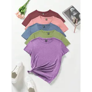 Ciel Fashion Women's Round Neck Short Sleeve Solid Color Casual T-Shirt For Summer