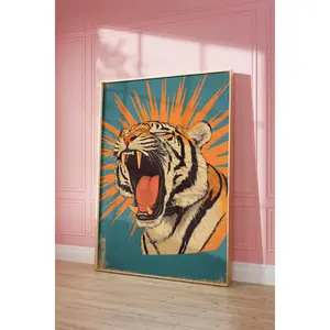 Roaring Tiger Art Print, Big Cat Print, Printable Wall Art, Boho tiger art, Digital Art Download, Wall Decor, Cat Wall Art, Tiger Cat Poster