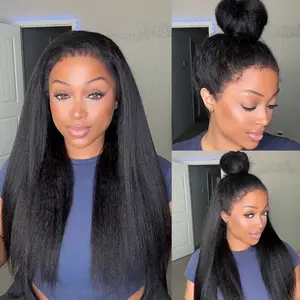 【4c Kinky Straight】Glueless 4C Kinky Edge Hairline Kinky Straight Human Hair Wigs Pre Cut Lace 360 HD Lace Frontal Wigs 220% Density #TikTokShopDealsforYouDays