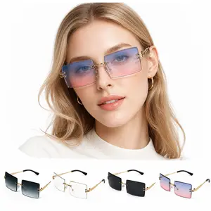 Pack Of 4 Metal Frameless Vintage Square Glasses, Rectangle Glasses for Women Men Vintage Rimless Square Glasses Fashionable Design