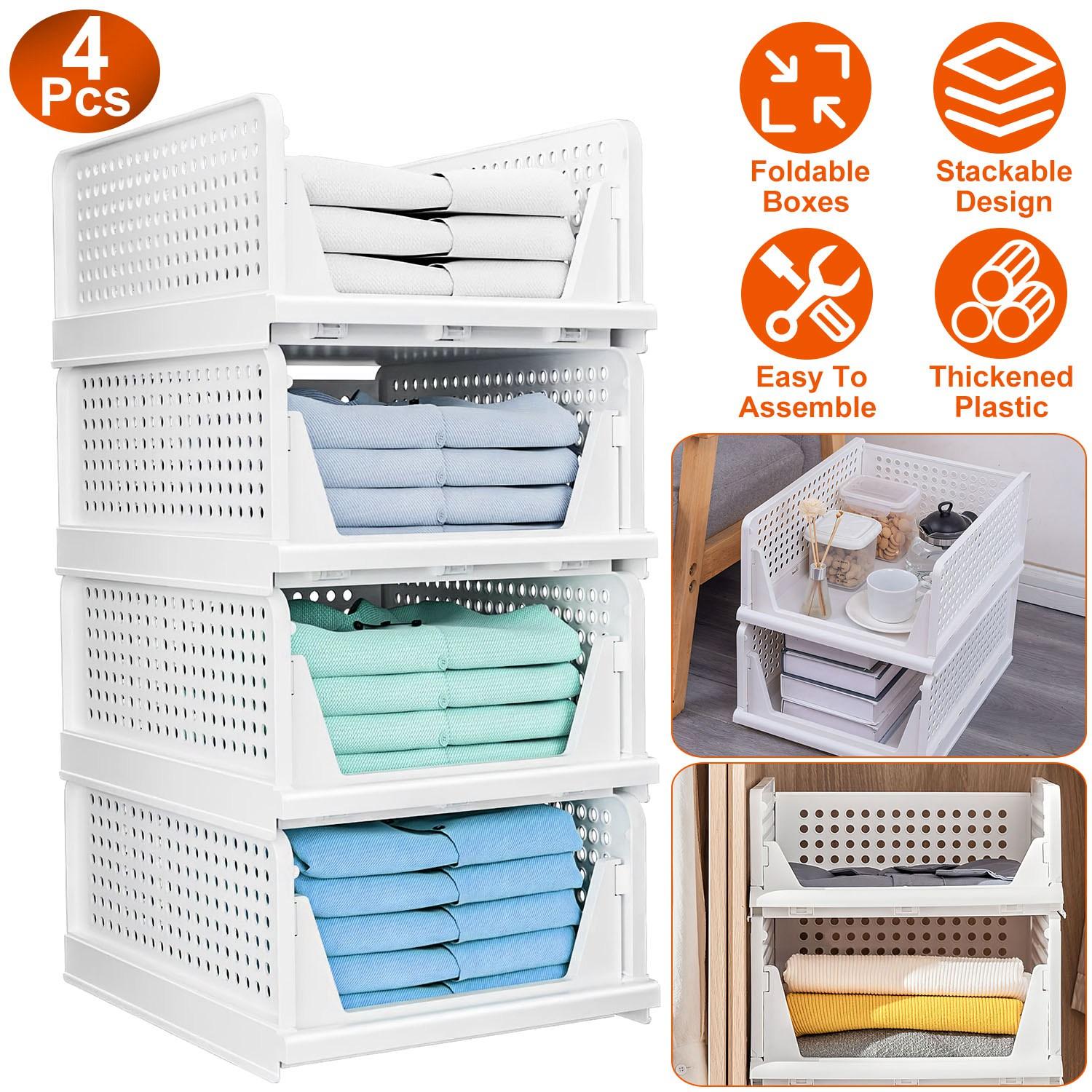 4 Packs Plastic Storage Box Closet Organizer Foldable Storage Bin Stackable Drawer with Slide Rail Push-Pull Storage Basket for Living Room Bedroom Wardrobe White 4 Packs Plastic Storage Box Closet Organizer Foldable Storage Bin Stackable Drawer with Slide Rail Push-Pull Storage Basket for Living Room Bedroom Wardrobe White