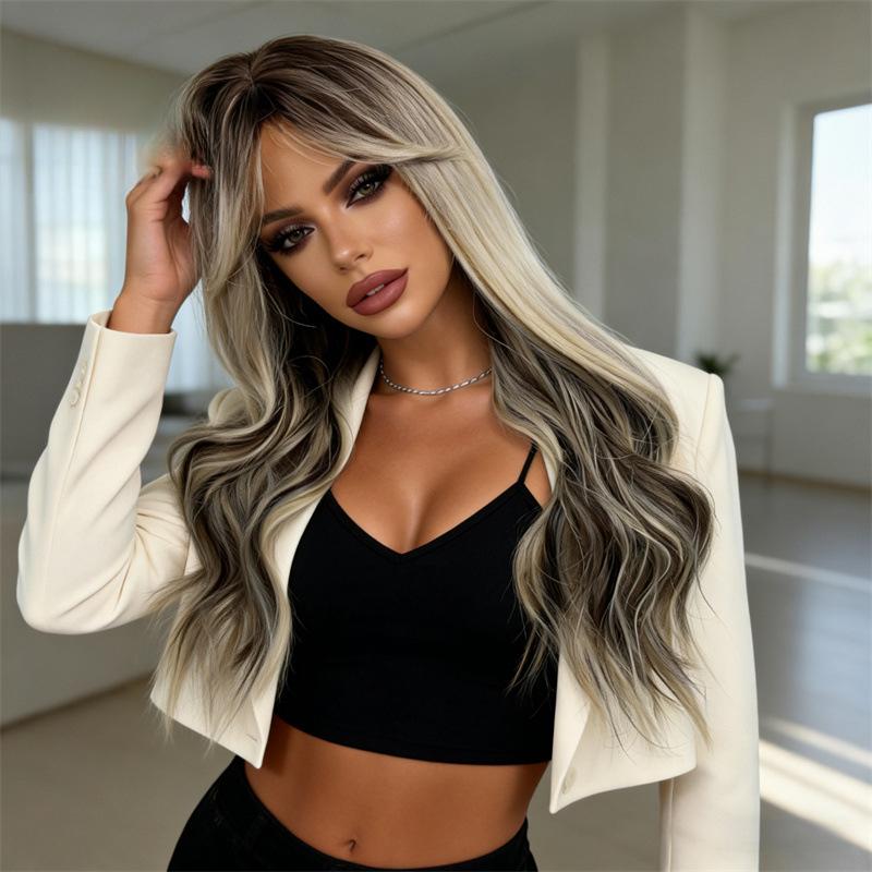 Amazon's best-selling wig, full head hairstyle, wavy curls, heat-resistant fiber, high-temperature silk wig for women