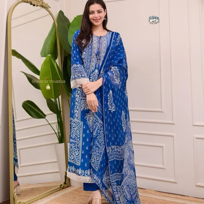 Women cotton muslin heavy digital mirror work casual summer  suit