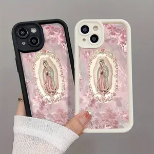 Religious-style Our Lady of Guadalupe Floral Design-Themed Phone Case, High Quality Protective Phone Case, Suitable for iPhone 17/16/15/14/13/12/11 Pro, Plus, Pro Max, Mini, X, XS,XSMAX, XR and Other Series, Shockproof, Lightweight, TPU Material.