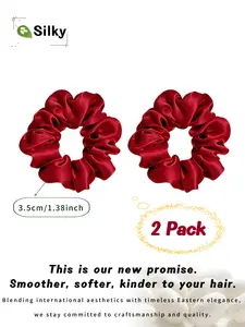 2-Pack Silk Hair Scrunchies ,100% Mulberry Silk Scrunchies ,No Creases, Super Soft & Stretchy!