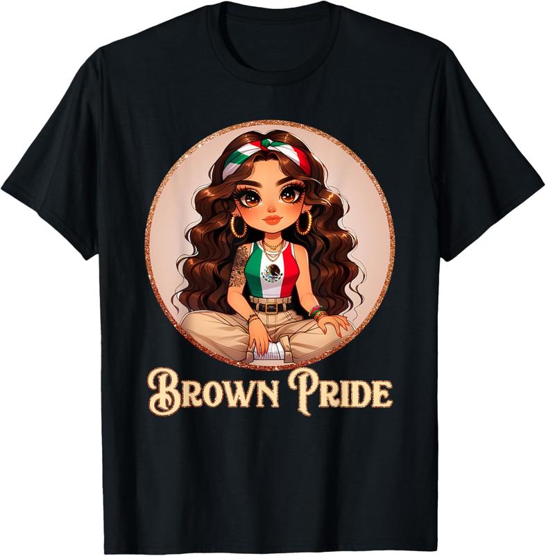 100% cotton Unisex Brown Pride Chicana Chola Chibi Girl Hispanic Heritage Month T-Shirt