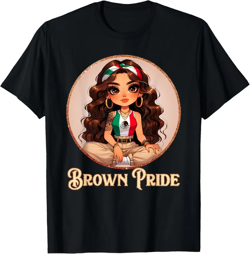100% cotton Unisex Brown Pride Chicana Chola Chibi Girl Hispanic Heritage Month T-Shirt