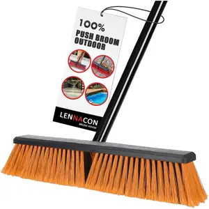 18 push broom outdoor heavy duty snow broom with long handle shop broom garage push broom for garden patio garage bathroom kitchen tub carpet tile deck concrete industrial orange