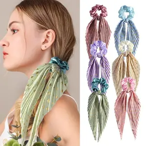 2026 New Launch Handmade Vintage Ribbon Hair Ties - 6-Pack Pleated Elegant Ponytail Accessories, Assorted Colors for Women, TikTokShopBlackFriday Halloween Offer