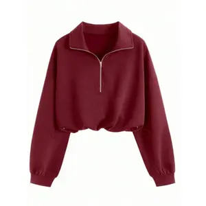 Women’s fashionable drawstring half-zip sweatshirt, slim-fit cropped top, casual and simple design, spring and autumn wear, fashionable women’s apparel GARMENTARY