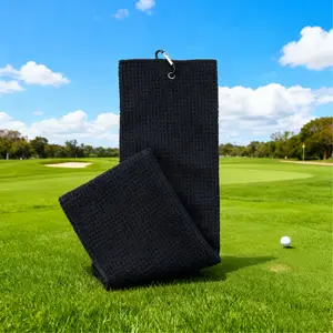 Long 40x60cm Microfiber Golf Towel with Snap Hook, Three Holes, for Golf Ball and Golf Clubs Cleaning, Golf Accessories, Golf Supply, Golf Equipment