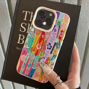 Summer-Themed Colorful Surfboard Smartphone Casing, Full-Screen TPU Protection Cover for iPhone 12/13 Plus/14/15/16/16 Plus/16 Pro Max, Shockproof Stylish Mobile Phone Accessories