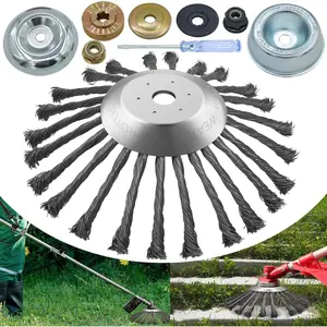 10 Inch Steel Wire Rotary Weed Brush Cutter Trimmer Head, Wired Weed Trimmer Head with Adapter Kits for Weed Eater, Brush Cutter, Weed Wreckers, Moss Grass Rust Removal