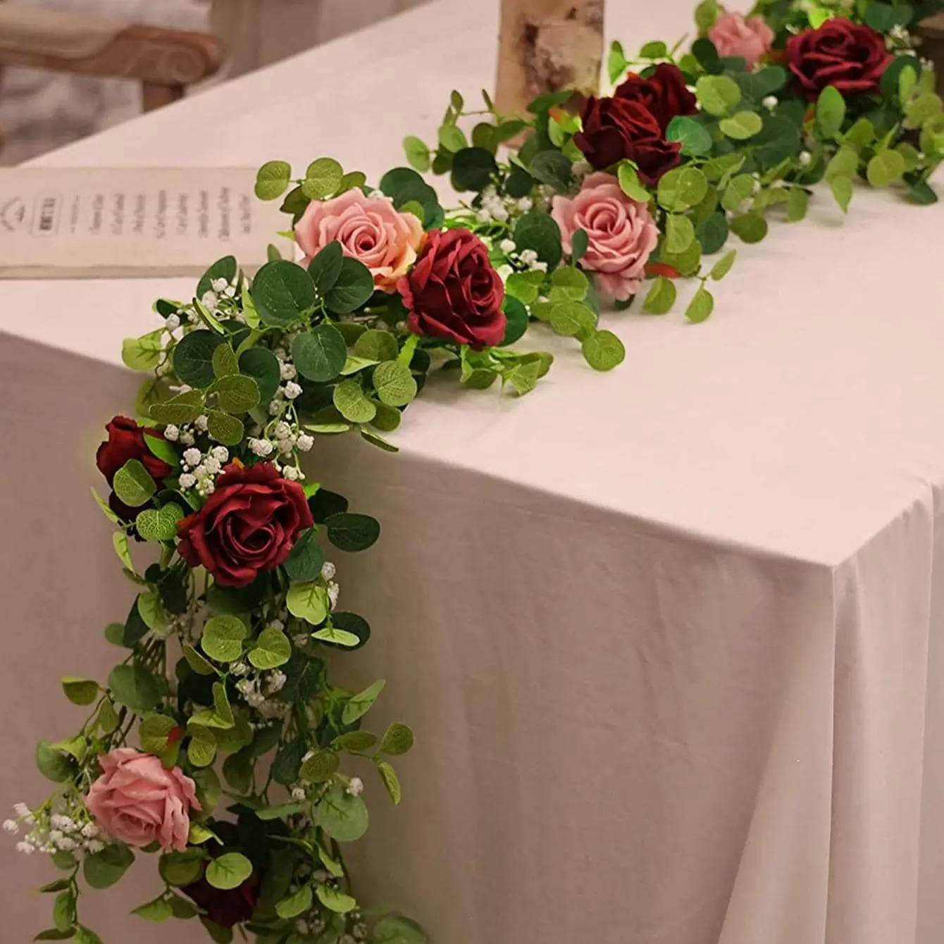 Artificial Flower Garland, 1 Count Romantic Faux Rose Vine, Decorative Flower Garland for Wedding Party Home Decor, Vanity Decor Accessories, Fruit, Artificial Flower Decoration, Artificial Hanging Flowers, Floral Decoration, Fake Floral Decor