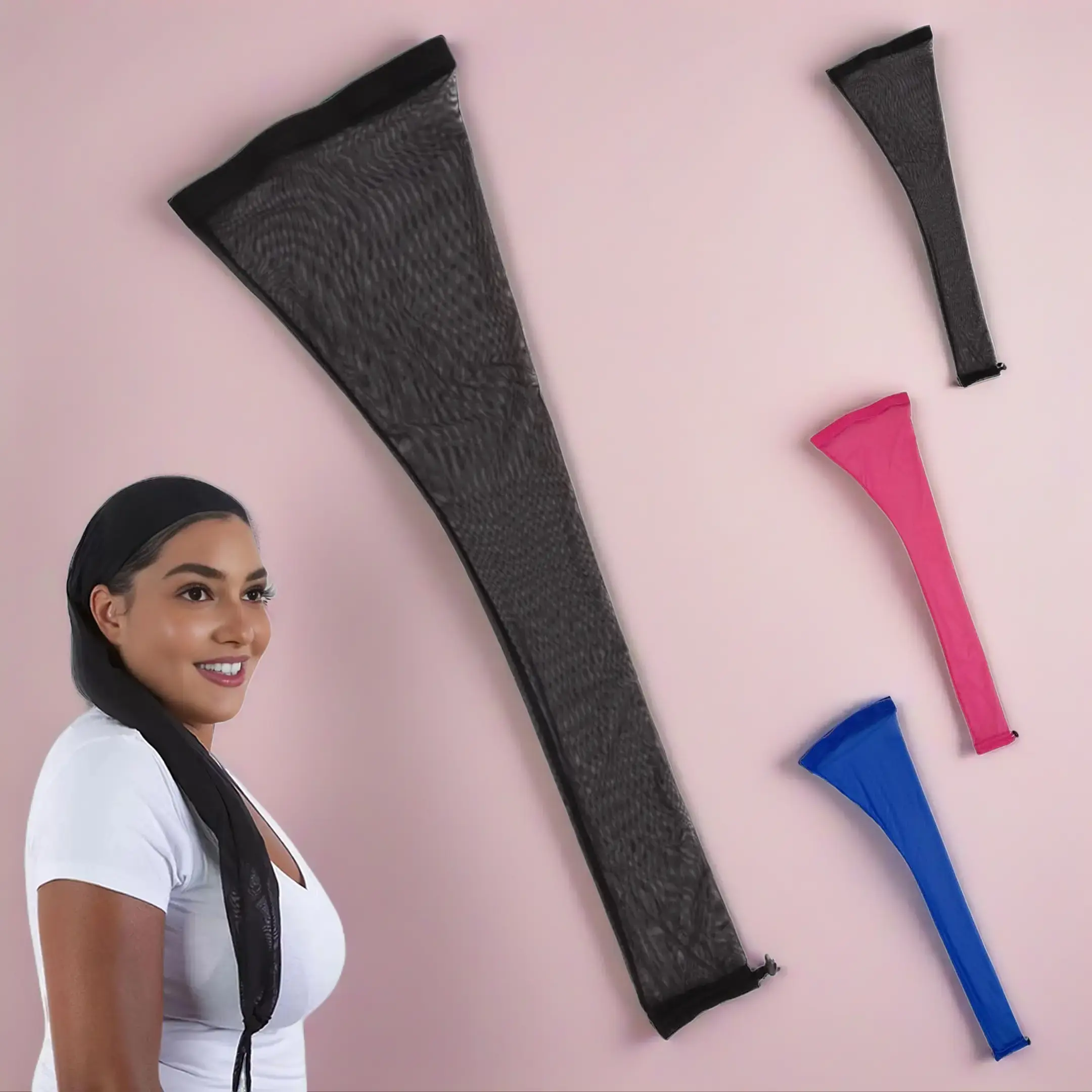 Black Heatless Elastic Hair Weave Sleeve for Black Women's Locs - Drawstring, Breathable, Extra Long Stretchy Design for Wig Bun Faux Hair Care (Party Hats & Accessories)