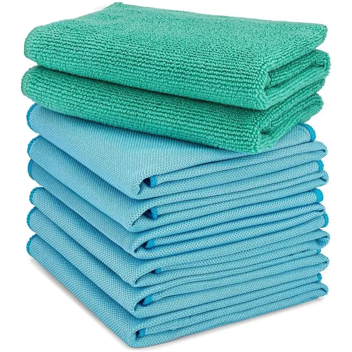 Microfiber Glass Cleaning Cloths | Streak Free Windows & Mirrors | Lint Free Towels |  Windows Wipes | Polishing Rags | Machine Wash- 8 Pack (Green 2 Pack, Blue 6 Pack)