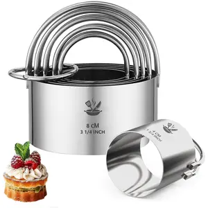 Cookie Cutters (5 Pieces/Set),Round Biscuit  Set with Handle and Big Ring, Professional Baking Dough  Tools for Cakes, Sandwiches, Donuts, Dumplings