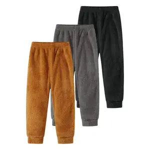 3-piece boys' autumn and winter fashion fleece sweatpants children's elastic waist solid color warm pants