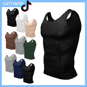 CATTIBOR 3 Pack Men Round Neck Compression Tank Top,Men Shaping Vest,Men Sleeveless Shirt Shapewear,Men GYM Workout  Fitness Shirts Tank Tops Shirts Menswear & Underwear,Men's Underwear For All Seasons