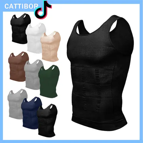 CATTIBOR 3-Pack Men's Crew Neck Muscle Compression Tank Tops - Chic Preppy Shaping Training Vest, Sleeveless Activewear for Gym, Party, All-Season Menswear & Undershirts