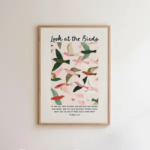 Matthew 6 Christian Art Print: Birds Bible Verse Art, Home Decor Art , Poster Unframed