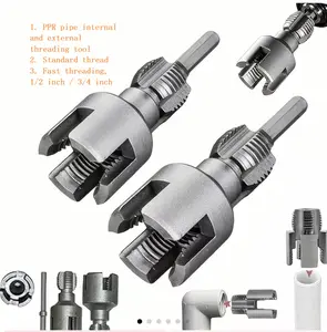 2-piece 1/2 inch and 3/4 inch PVC threaded cutting tool for inner and outer pipe threading, dual-function electric drill kit suitable for PVC plastic pipe threading, precision alloy steel NPT pipe threading sleeve set dual-function pipe thread
