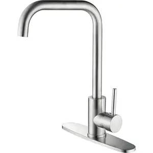 Square Kitchen Sink Faucet, Single Handle Swivel Bar Mixer with 3 Hole Deck Plate, Stainless Steel Utility Cheese Faucets for Laundry Rv Camper Outdoor Farmhouse (Brushed Nickel, Large)
