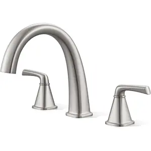 Brushed Nickel Roman Tub Faucet, Solid Brass Bathtub Faucet Set with Valve, 2-Handle Widespread Deck Mount 3 Hole Bathtub Faucet, High Flow with Hot & Cold Supply Lines