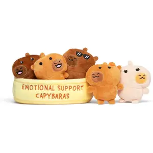 Emotional Support Capybaras, Cuddly Stuffed Animals and Plushies Set, Includes 5 Capybara Plush Toys with Carrying Basket, Cute Stuff & Graduation Gift Ideas