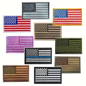 10 PCS American United States Flag Patch Full Embroidery Badge Hook & Loop Tactical 2"x3.2" USA Flag Military Patches Professional Embroidered for Caps Bags Vests Uniforms US Flag Patch