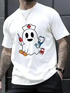 100% Cotton Unisex Nurse Ghost Scrub Cute Halloween Costume For Nurses Women RN T-Shirt, Men's Women's Shirt Top, Short Sleeve Tops Crewneck T-shirt