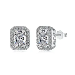 Emerald Dreams Studs | 925 Sterling Silver | Emerald-Cut Halo Earrings