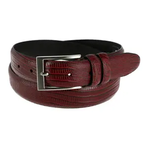 Toneka Men's Leather Embossed Lizard Print Belt