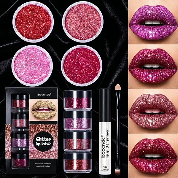 ibcccndc Glitter Lip Gloss Set - 1# Glossy Glittery Holo Lipgloss, Long-Lasting Lip Makeup Kit for Daily & Party Beauty Looks, Lip Kit Sets, Lip Products Makeup