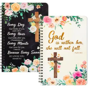 A5 Floral Cross Religious Spiral Notebook, She Will Not Fall, Bible Verse Lined Hardcover Journal, Hardcover Notebook, Christian Christmas Gift, Sunday School Office Supplies