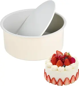 6 inch Cake Pan with Removable Bottom Carbon Steel Round Shaped Cheesecake Tin Nonstick Chiffon Cake Mould for Baking - Cream Color