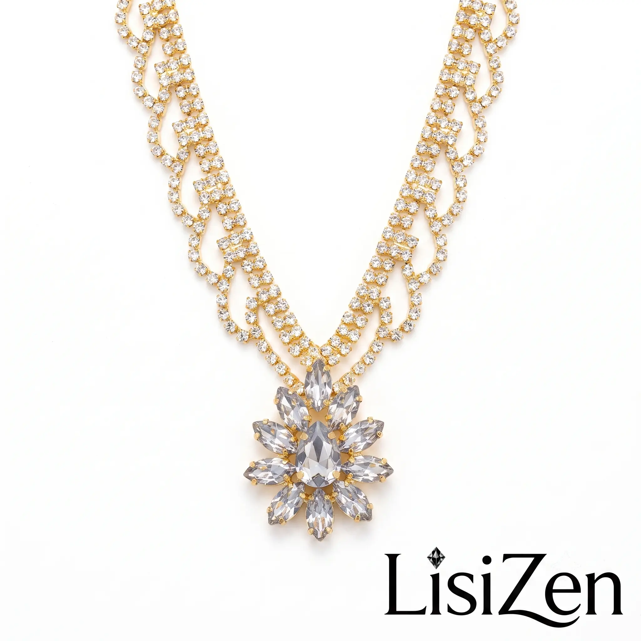 LisiZen French Royal Style Zircon Bridal Choker Necklace for Wedding Gown DZXL4558