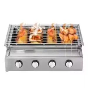 Smokeless Stainless Steel Grill 4 Burners LPG Gas Grill Roaster Portable BBQ Grill Detachable for Patio Garden Outdoor